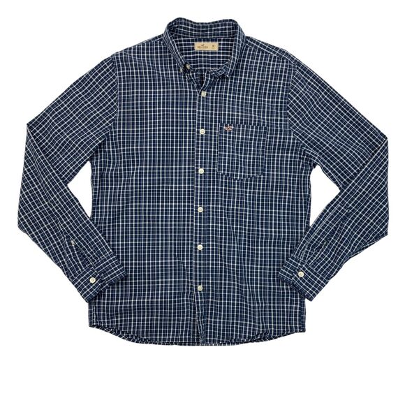 Hollister Shirt Men M Medium Blue Multi Checkered Cotton Long Sleeve Button Down - Picture 1 of 12